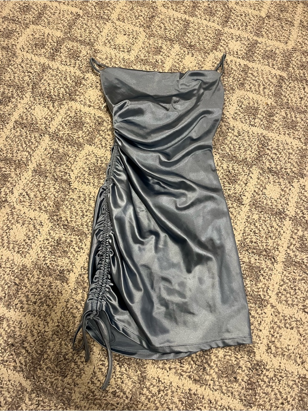 Windsor Slate Gray Satin Ruched Mini Dress